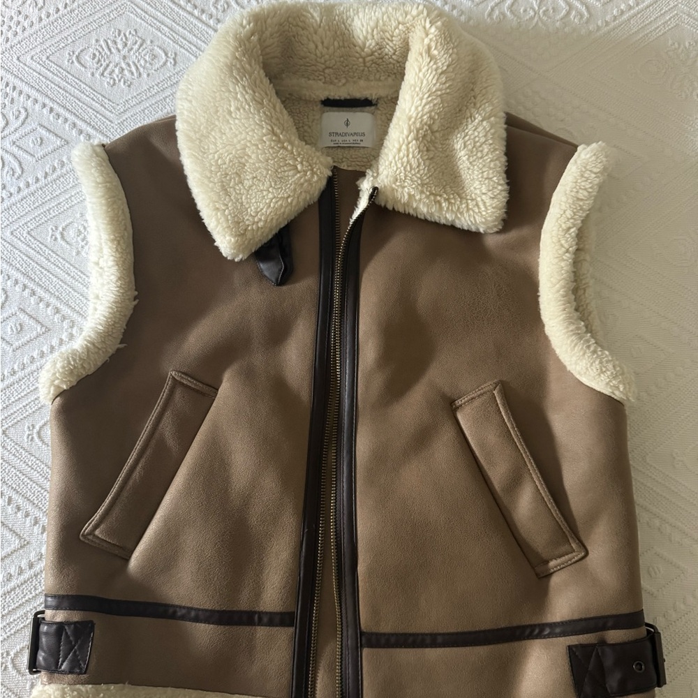 Stradivarius Cream Shearling Jacket
